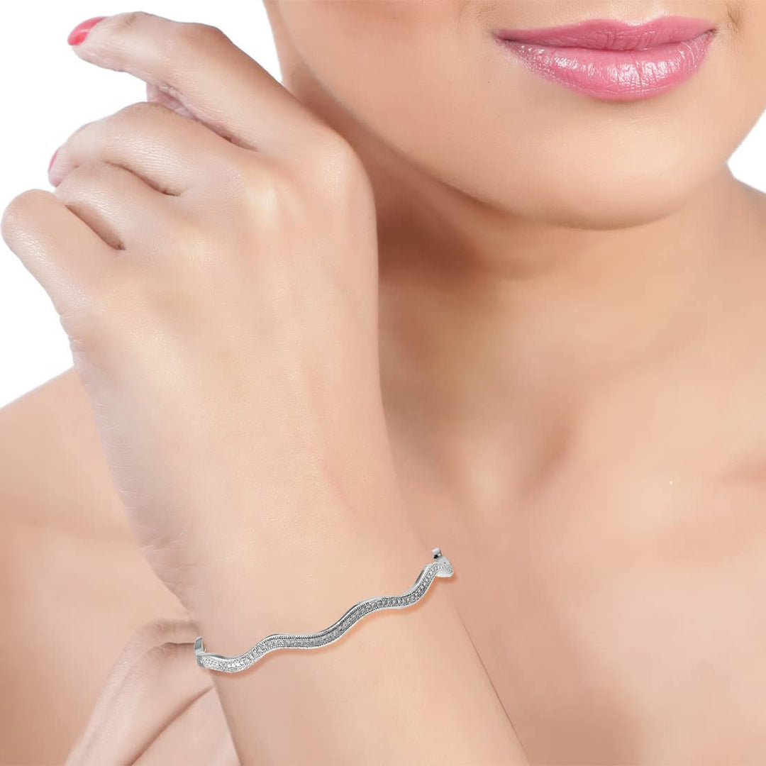 Taraash 925 Sterling Silver Cz Curve Design Bangle For Women - Taraash