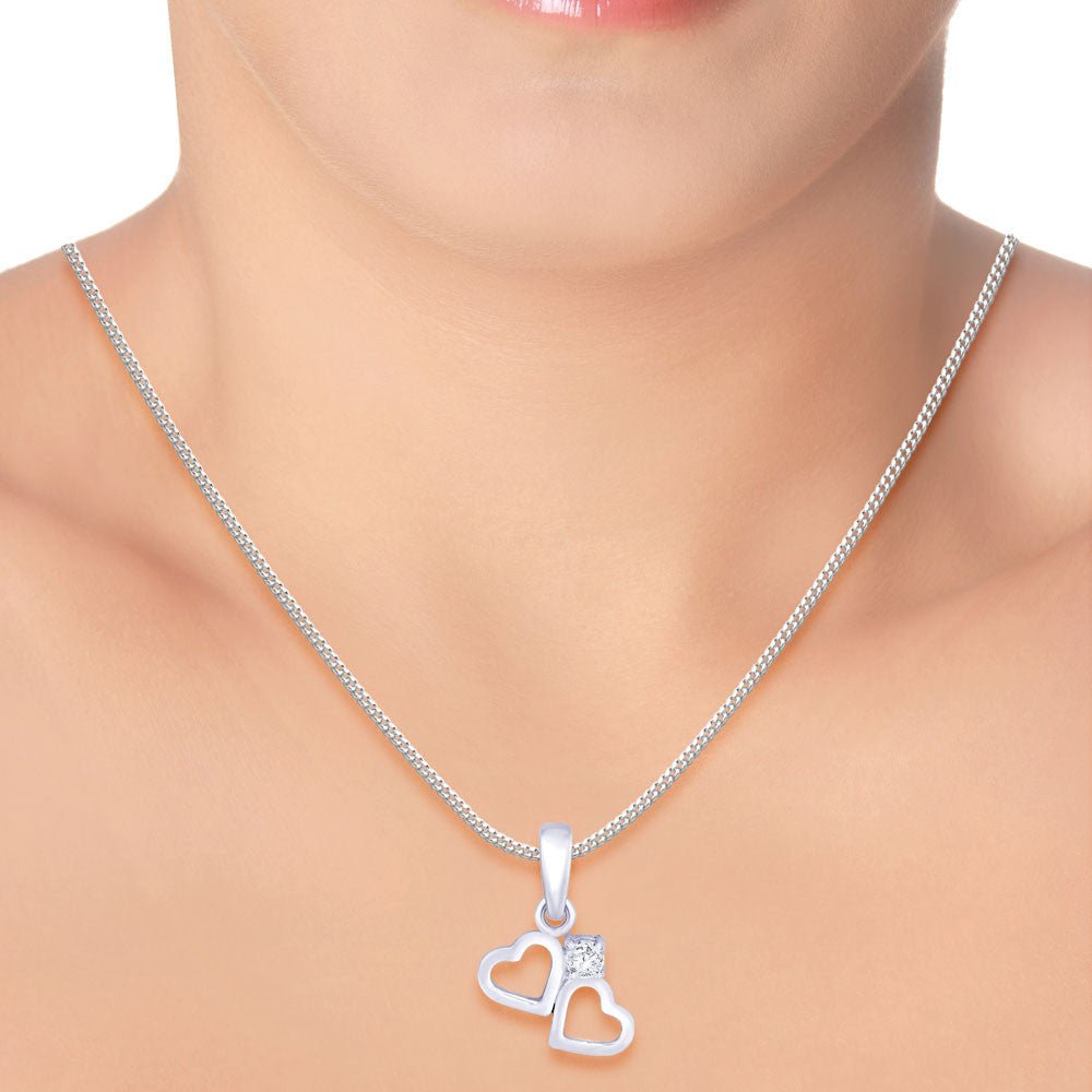Taraash 925 Sterling Silver CZ Double Heart Pendant COMBO PD 35 - Taraash