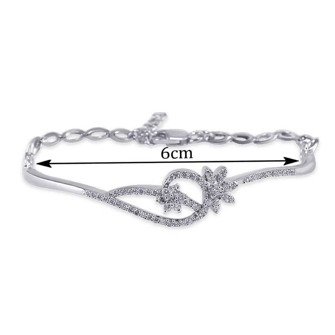 Taraash 925 Sterling Silver CZ Floral Bangle For Women - Taraash