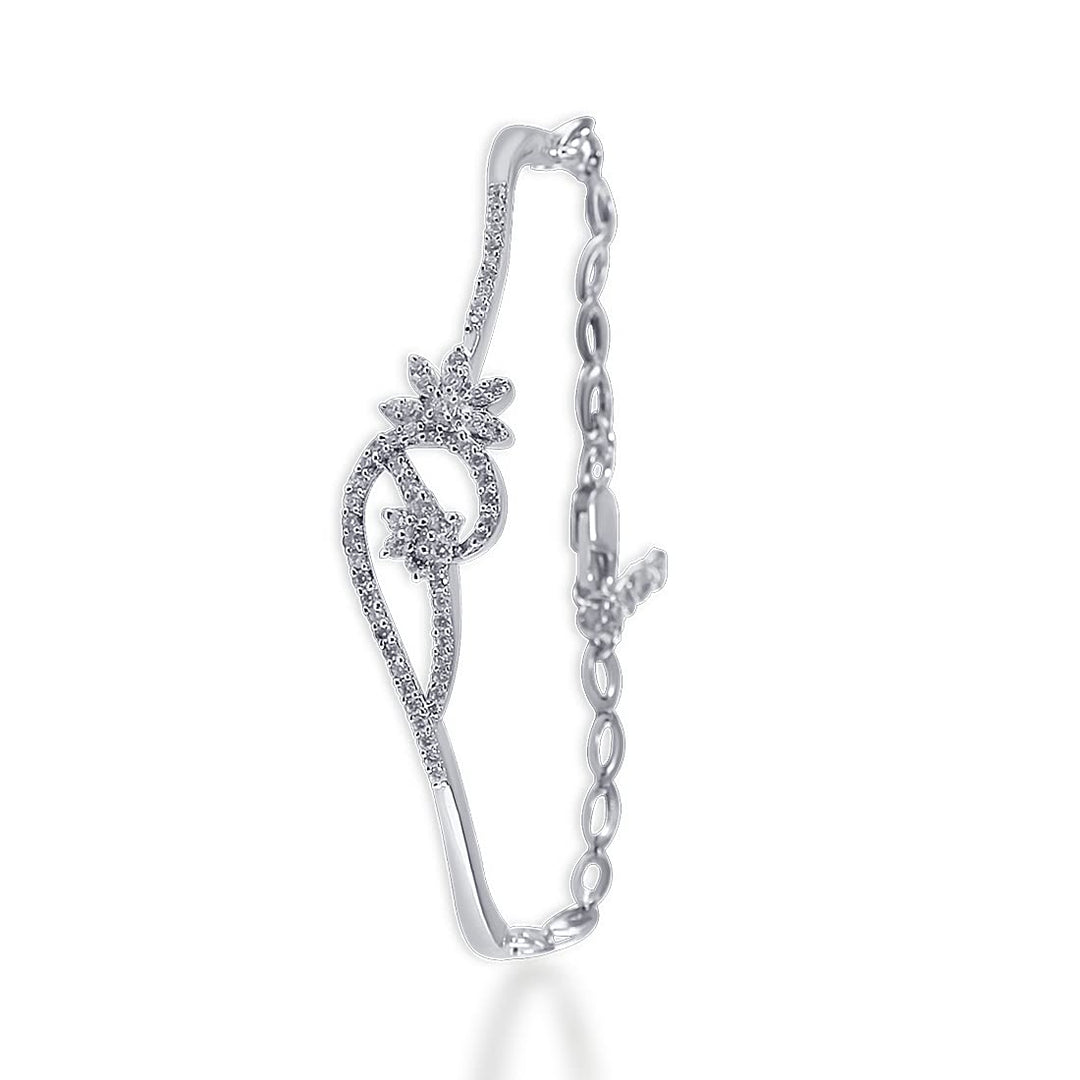 Taraash 925 Sterling Silver CZ Floral Bangle For Women - Taraash