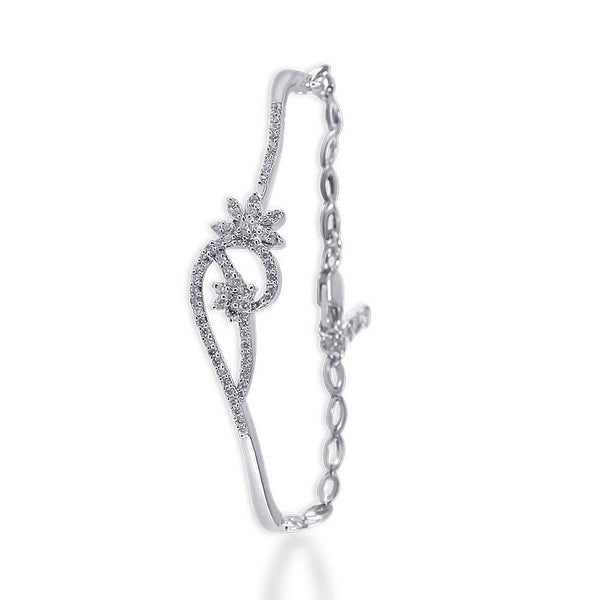 Taraash 925 Sterling Silver CZ Floral Bangle For Women - Taraash
