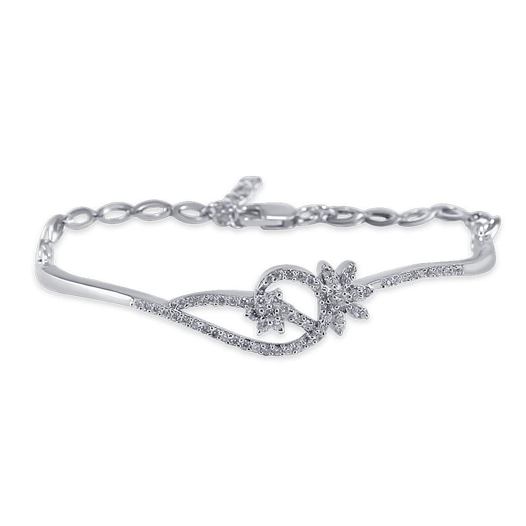 Taraash 925 Sterling Silver CZ Floral Bangle For Women - Taraash