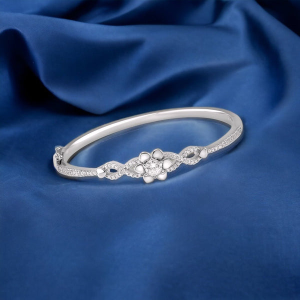 Taraash 925 Sterling Silver CZ Floral Bangle Kada For Women - Taraash