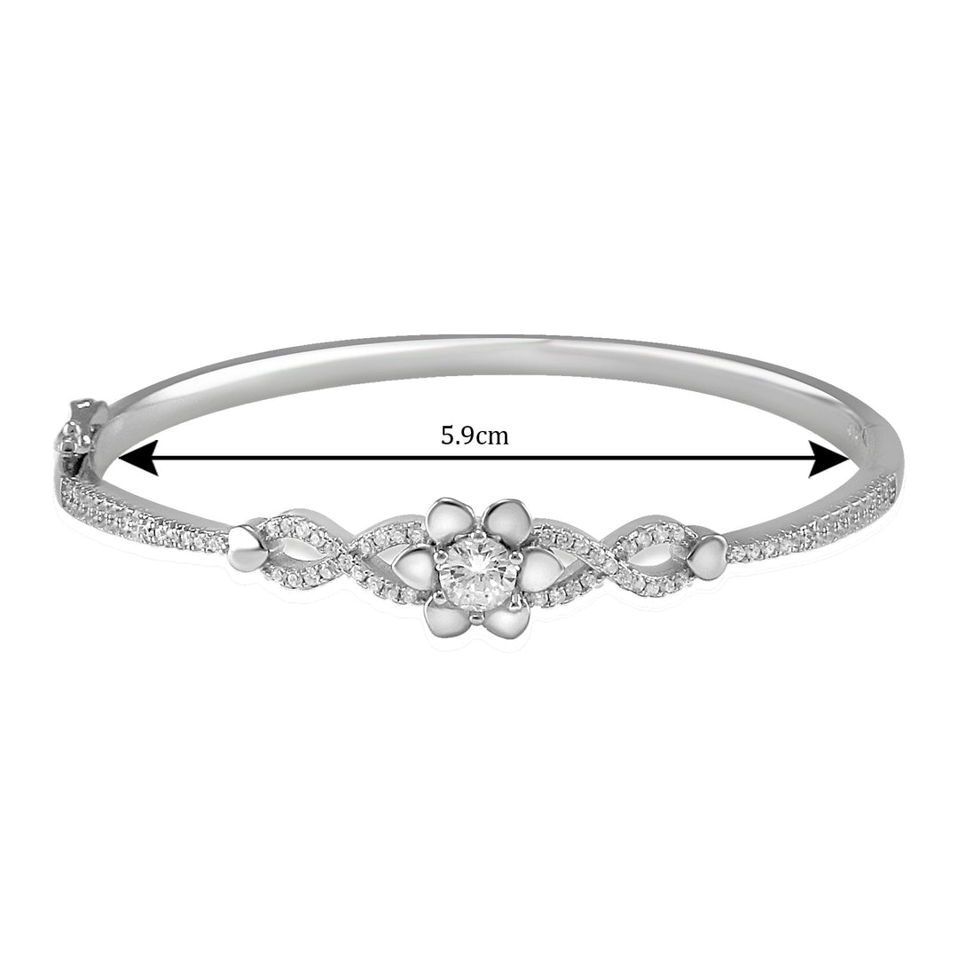 Taraash 925 Sterling Silver CZ Floral Bangle Kada For Women - Taraash