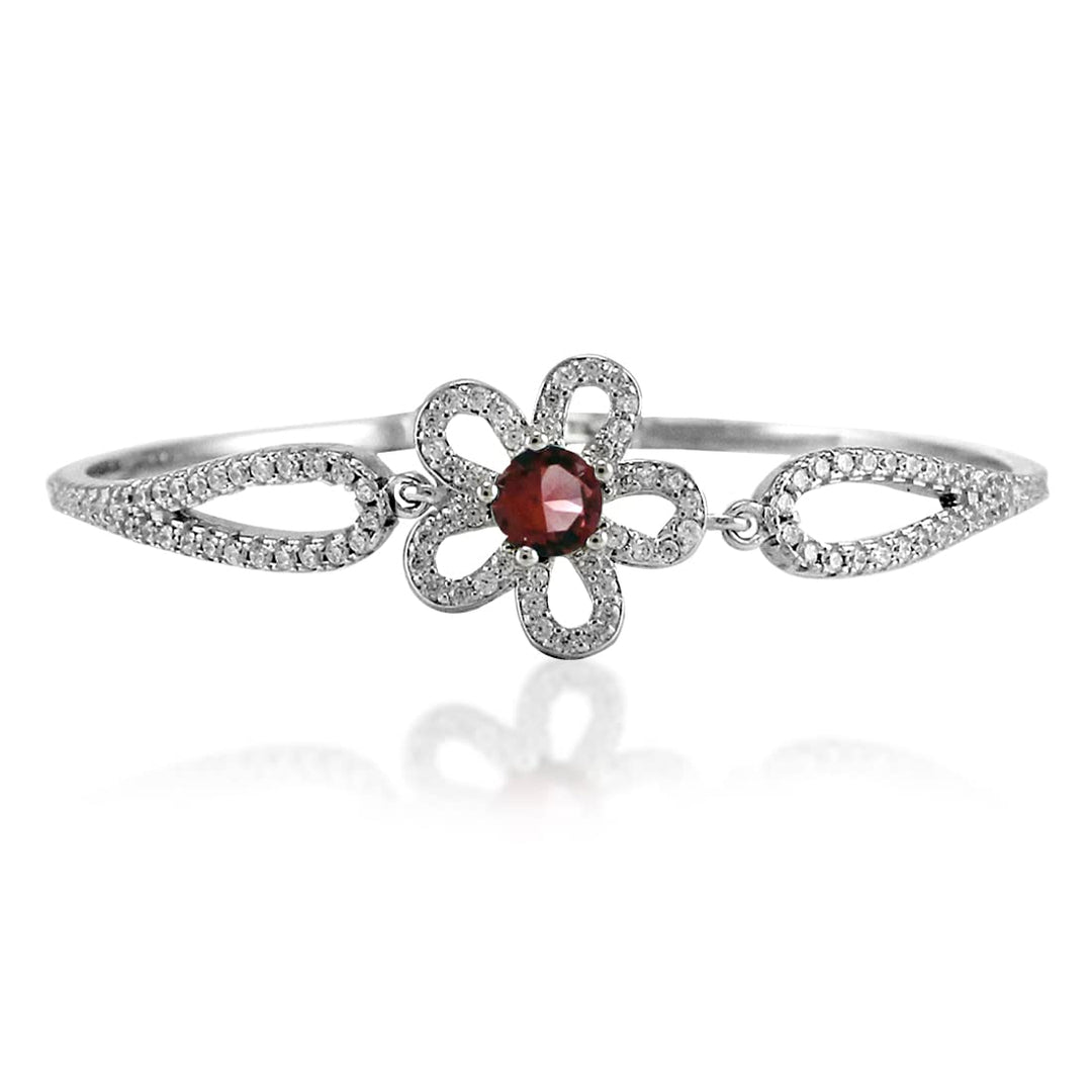 Taraash 925 Sterling Silver CZ Floral Design Classic Bangle For Women - Taraash