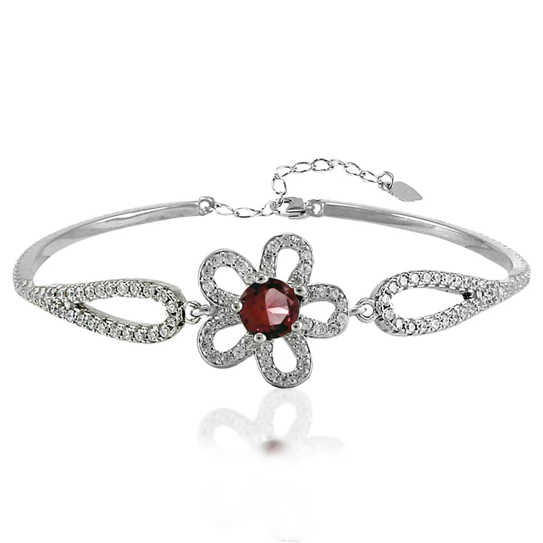Taraash 925 Sterling Silver CZ Floral Design Classic Bangle For Women - Taraash