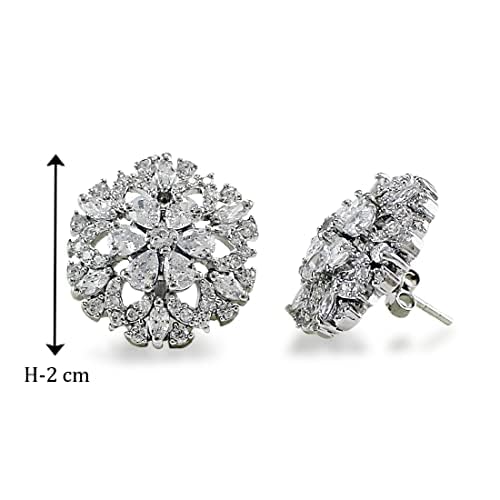 Taraash 925 Sterling Silver CZ Floral Earrings For Women - Taraash