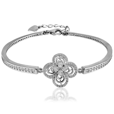 Taraash 925 Sterling Silver CZ Floral Fancy Bangle / Kada For Women - Taraash