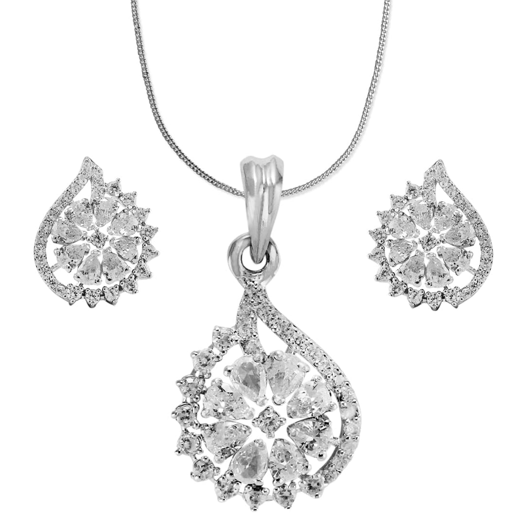 TARAASH 925 Sterling Silver CZ Floral Jewellery Set For Women - Taraash