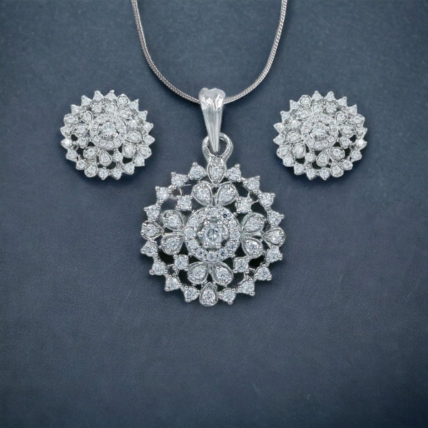 TARAASH 925 Sterling Silver CZ Floral Jewellery Set For Women - Taraash