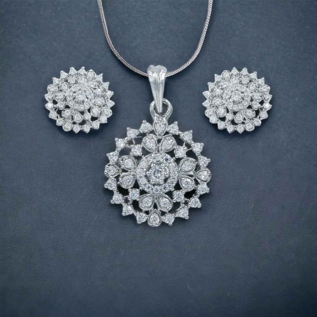 TARAASH 925 Sterling Silver CZ Floral Jewellery Set For Women - Taraash