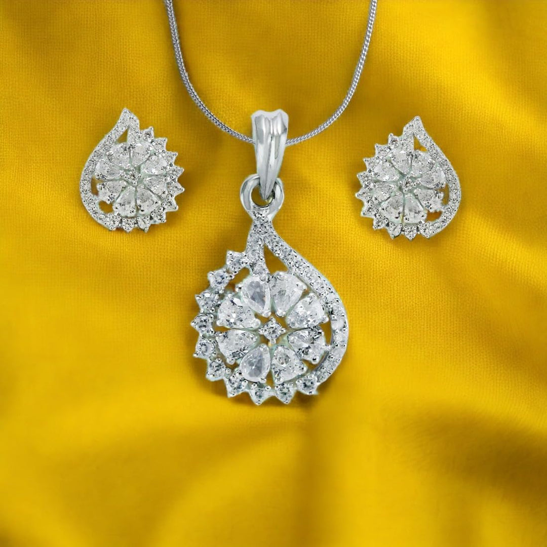 TARAASH 925 Sterling Silver CZ Floral Jewellery Set For Women - Taraash