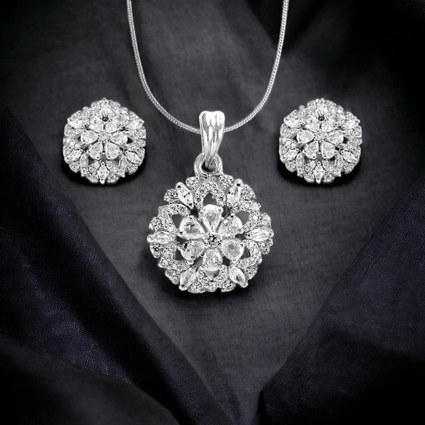 TARAASH 925 Sterling Silver CZ Floral Jewellery Set For Women - Taraash