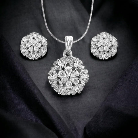 TARAASH 925 Sterling Silver CZ Floral Jewellery Set For Women - Taraash