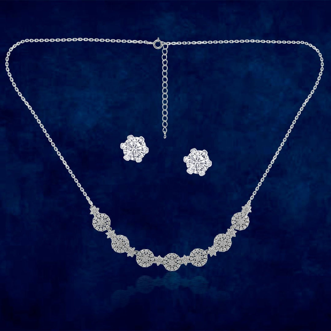 TARAASH 925 Sterling Silver CZ Floral Necklace Set For Women - Taraash
