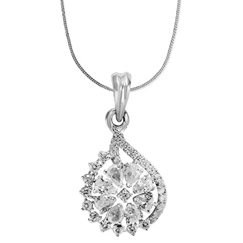 Taraash 925 Sterling Silver CZ Floral Pendant With Chain For Women - Taraash