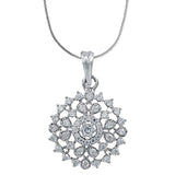 Taraash 925 Sterling Silver CZ Floral Pendant With Chain For Women - Taraash