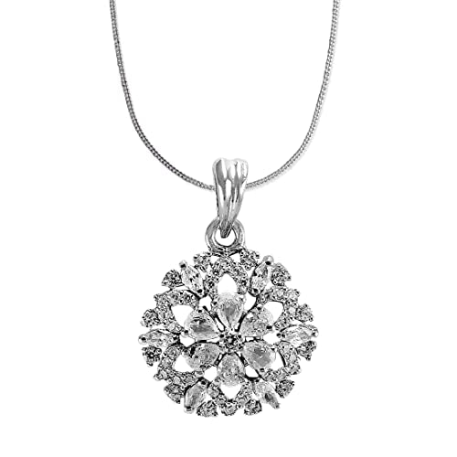 Taraash 925 Sterling Silver CZ Floral Pendant With Chain For Women - Taraash