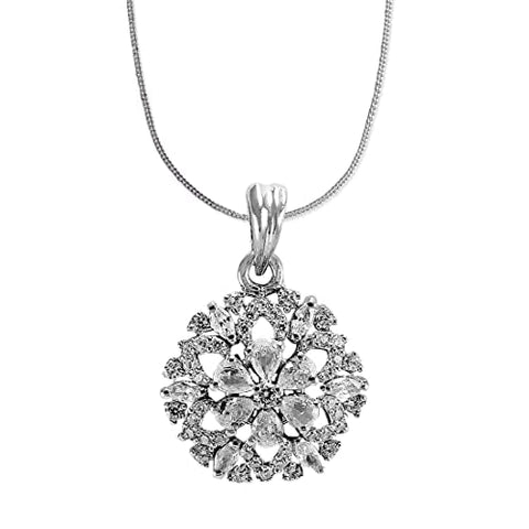 Taraash 925 Sterling Silver CZ Floral Pendant With Chain For Women - Taraash