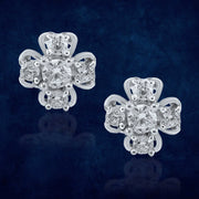 Taraash 925 Sterling Silver CZ Floral Stud Earrings For Women - Taraash