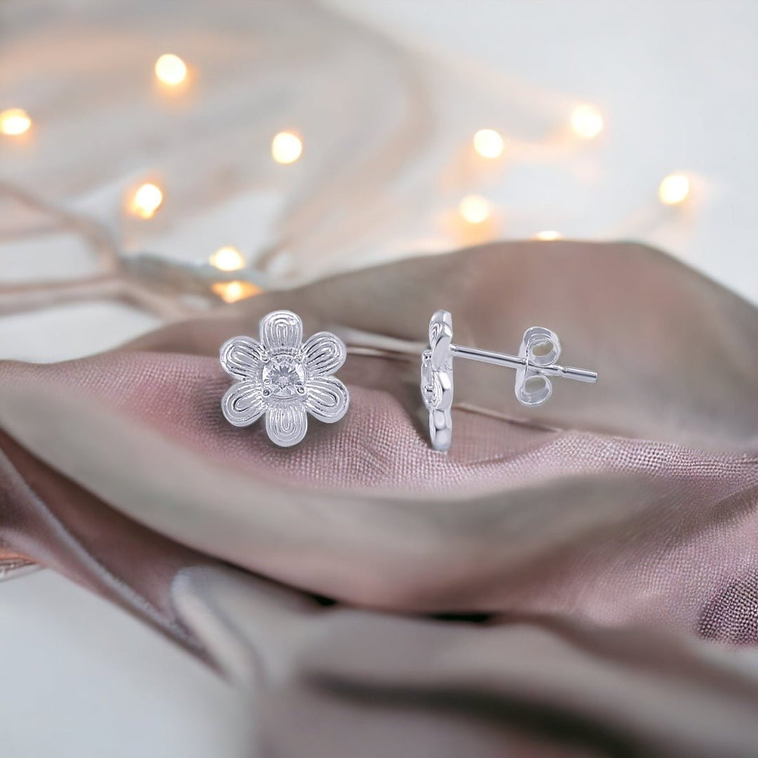 Taraash 925 Sterling Silver CZ Floral Stud Earrings For Women - Taraash
