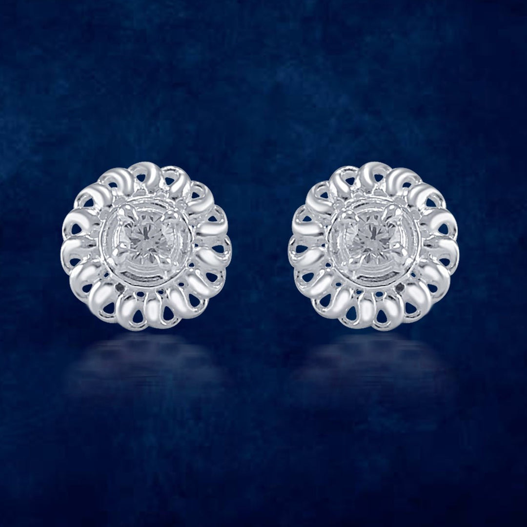 Taraash 925 Sterling Silver CZ Floral Stud Earrings For Women - Taraash