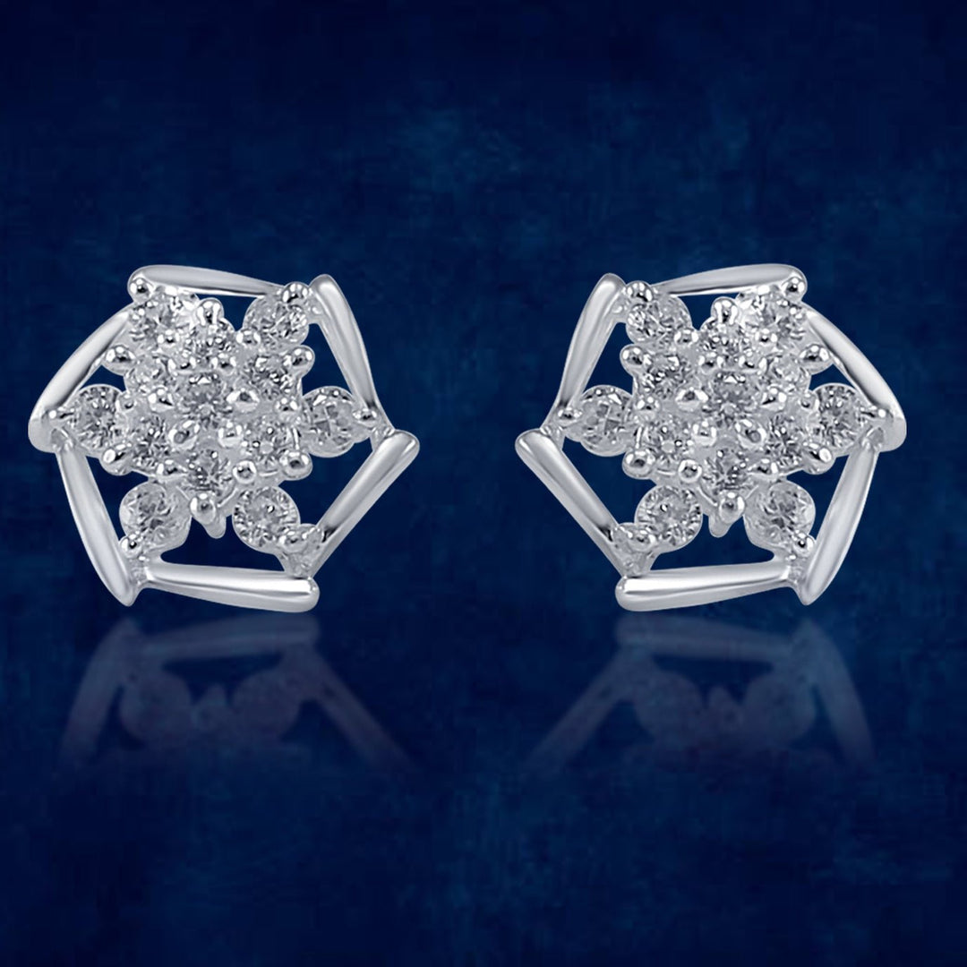 Taraash 925 Sterling Silver CZ Floral Stud Earrings For Women - Taraash
