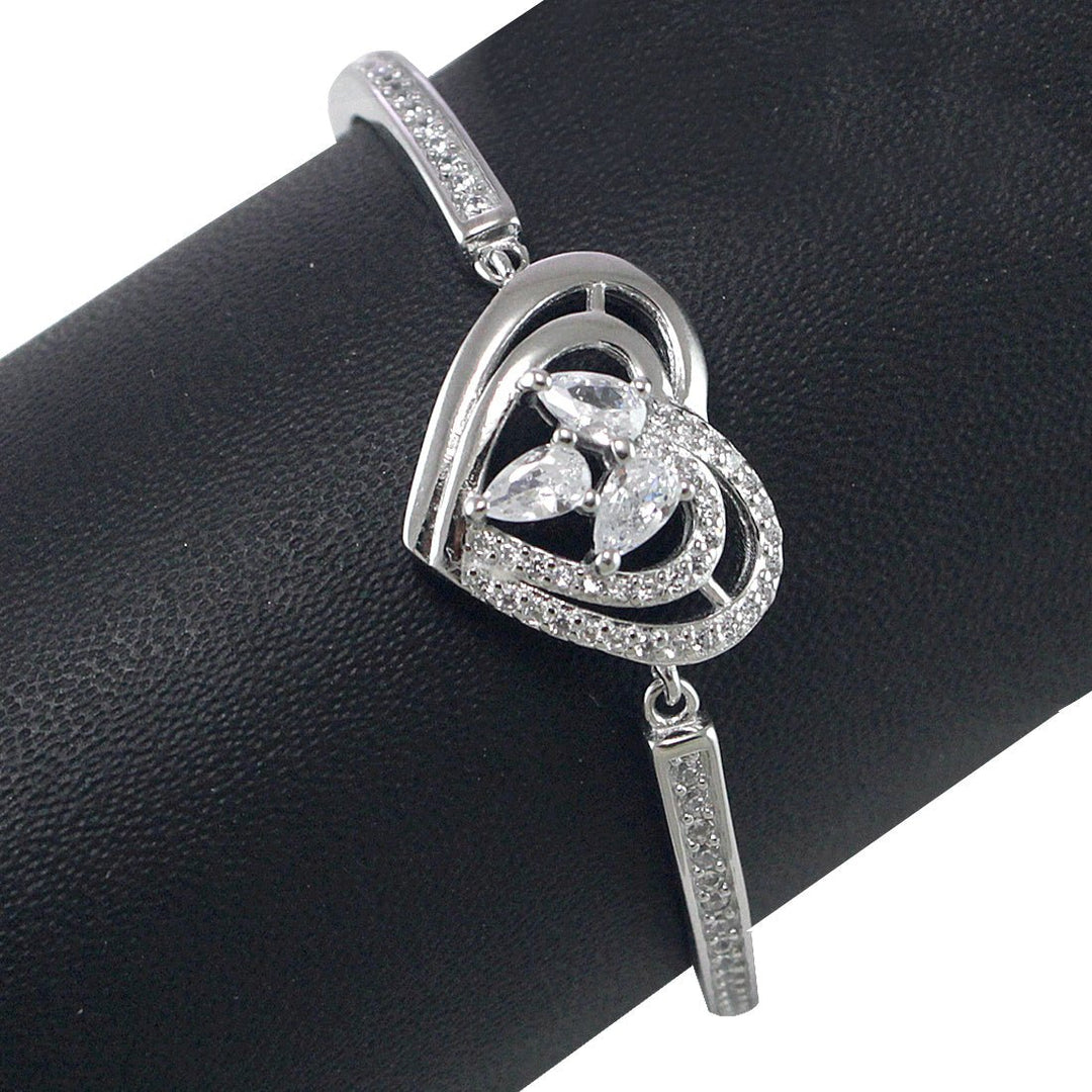 Taraash 925 Sterling Silver CZ Heart Shape Bangle For Women - Taraash