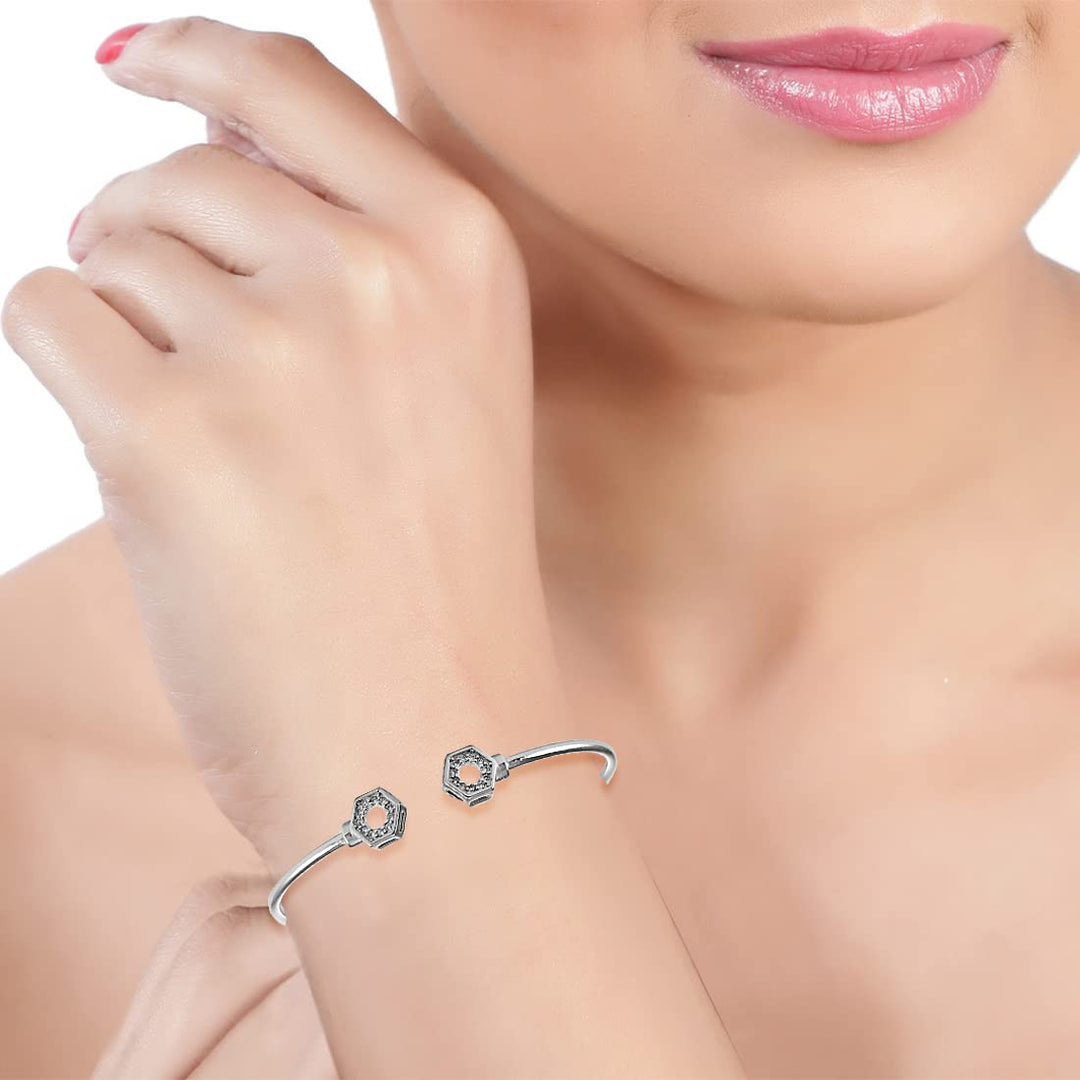 Taraash 925 Sterling Silver CZ Hexagon Shape Bangle For Women - Taraash