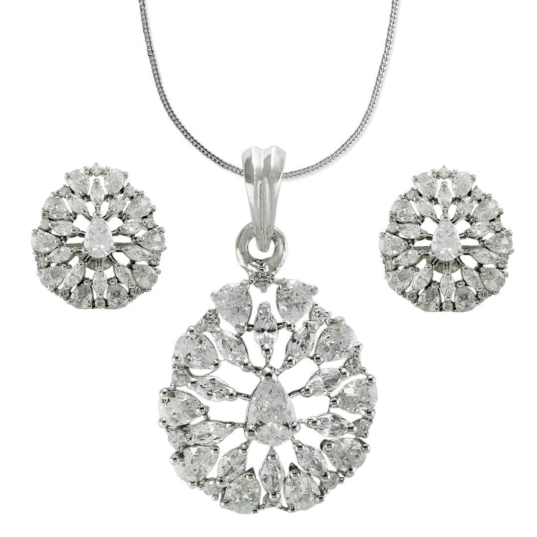 TARAASH 925 Sterling Silver CZ Pear Drop Jewellery Set For Women - Taraash