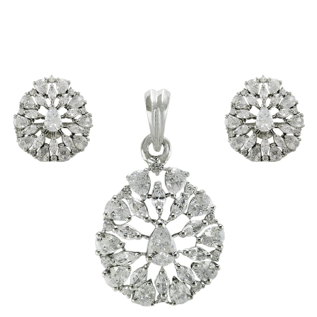 Taraash 925 Sterling Silver CZ Pear Drop Pendant Set For Women - Taraash