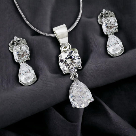 Taraash 925 Sterling Silver CZ Pendant Set For Women - Taraash
