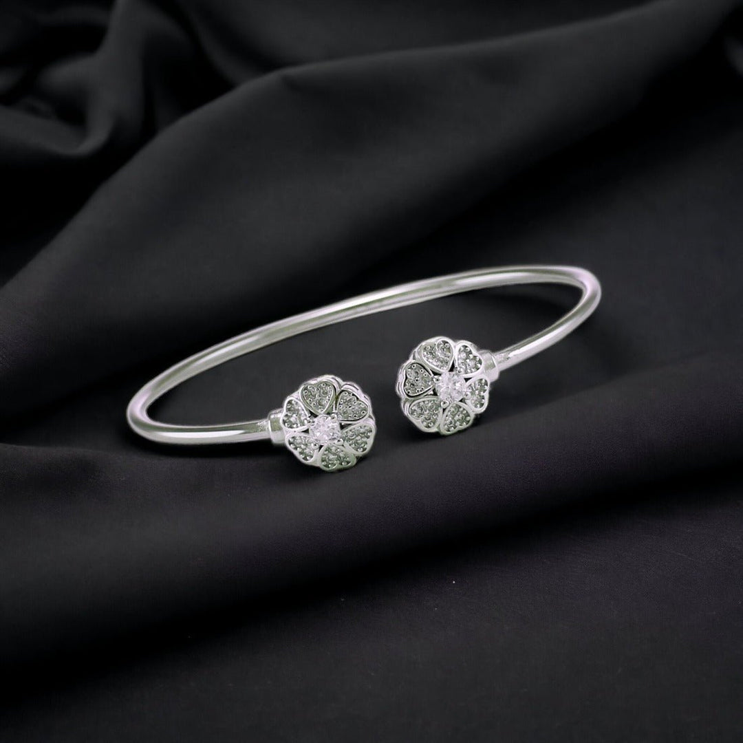 Taraash 925 Sterling Silver CZ Rose Petal Style Bangle For Women - Taraash