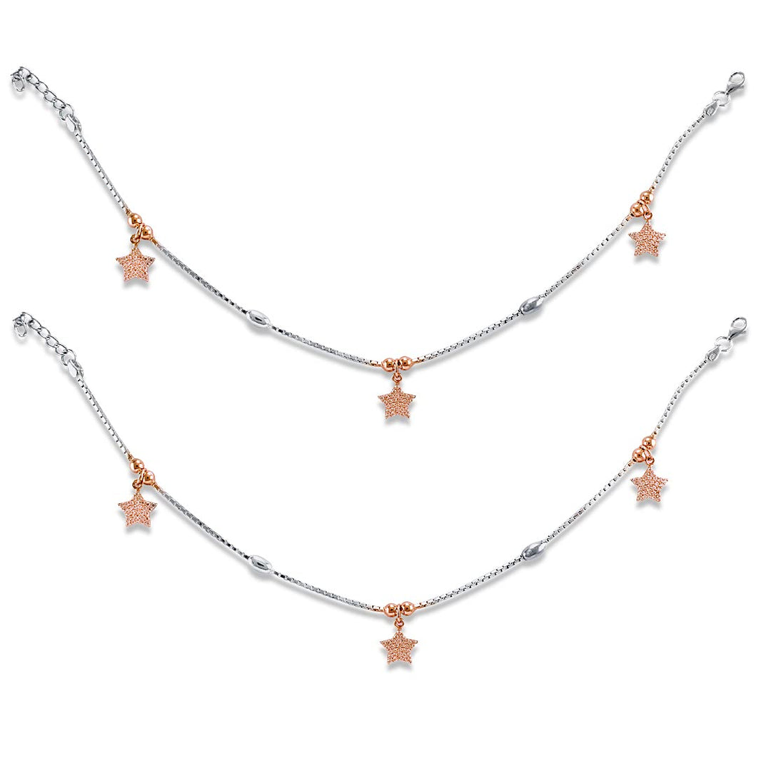 Taraash 925 Sterling Silver Cz Star Anklet For Women - Taraash