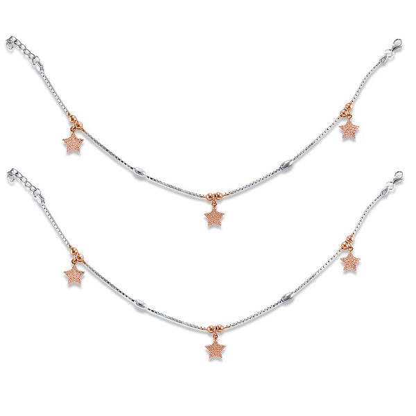 Taraash 925 Sterling Silver Cz Star Anklet For Women - Taraash