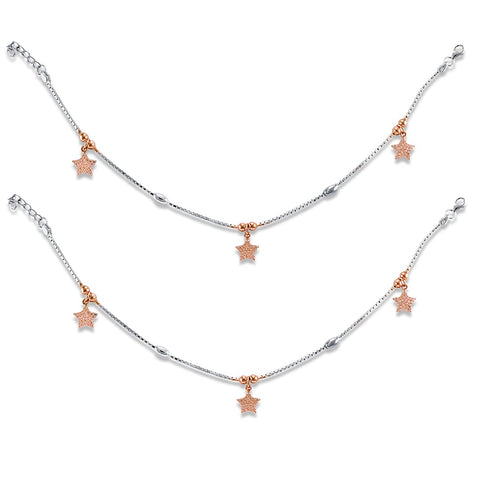 Taraash 925 Sterling Silver Cz Star Anklet For Women - Taraash