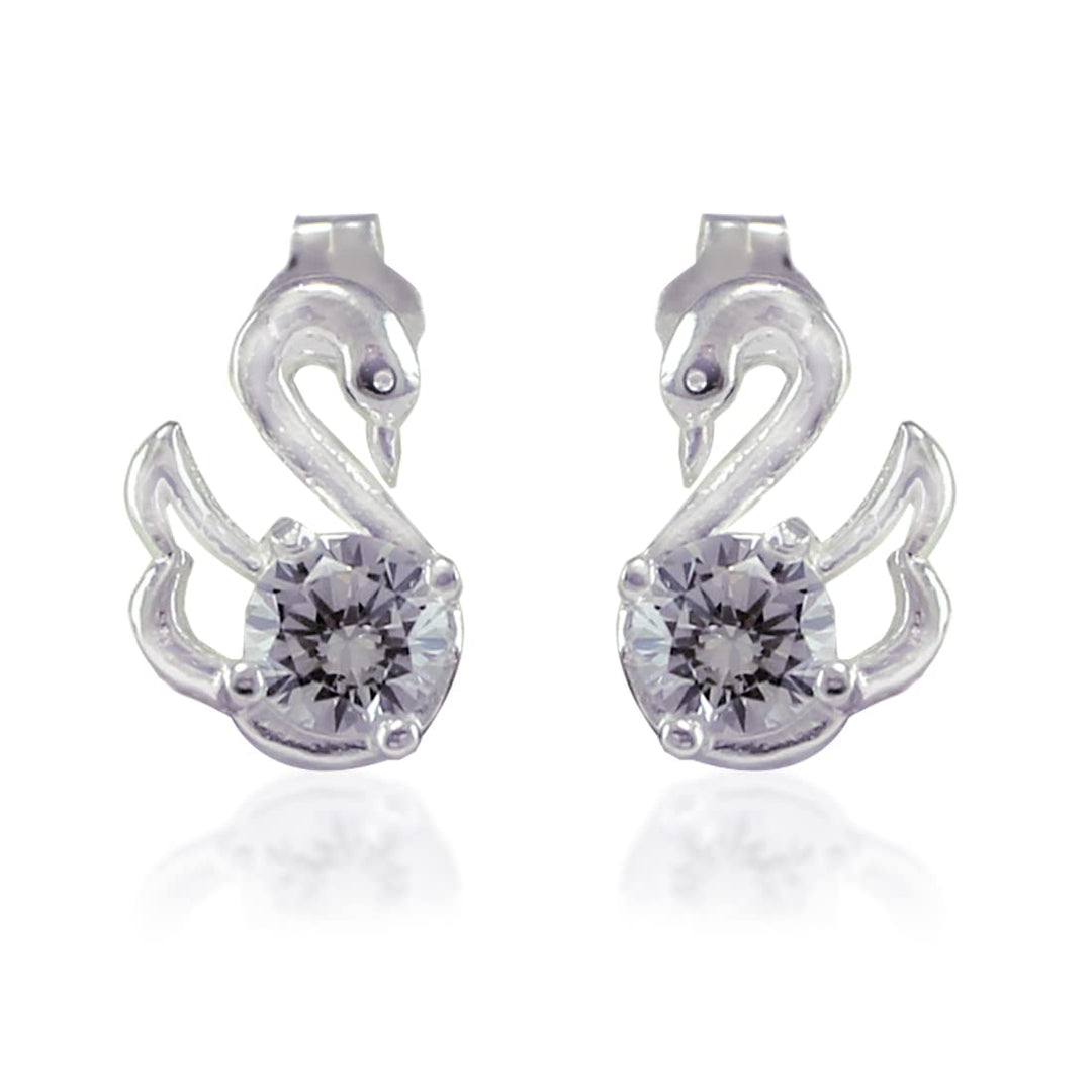 Taraash 925 Sterling Silver CZ Swan Stud Earrings For Women - Taraash