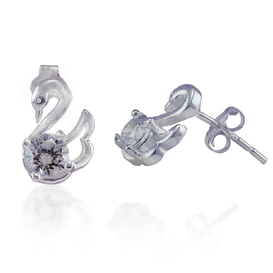 Taraash 925 Sterling Silver CZ Swan Stud Earrings For Women - Taraash