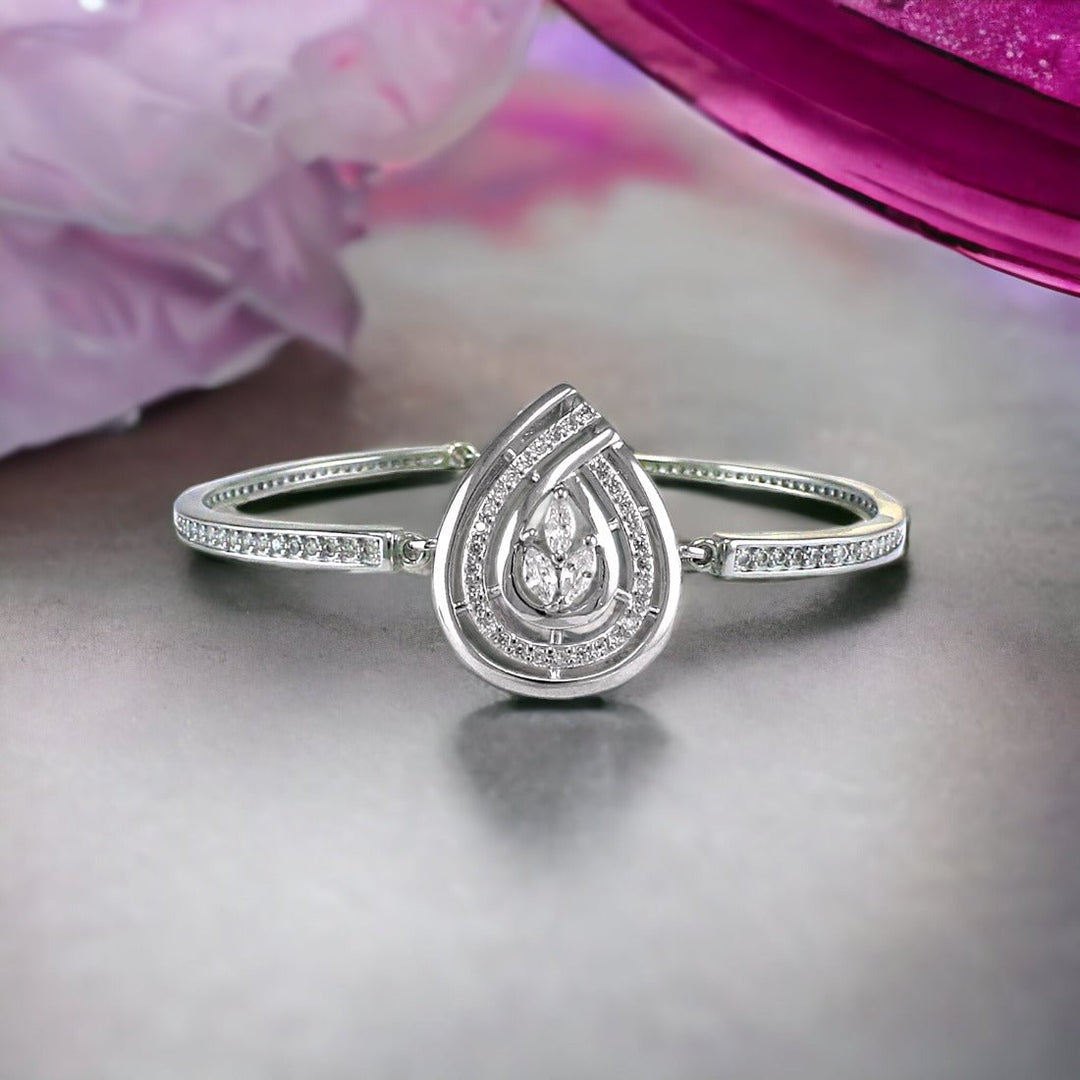 Taraash 925 Sterling Silver CZ Tear Drop Shape Bangle For Women | Openable Kada - Taraash