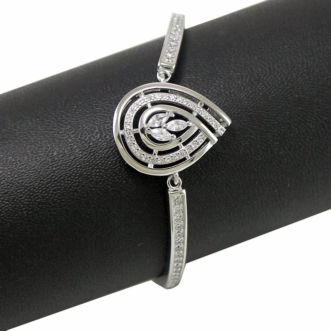 Taraash 925 Sterling Silver CZ Tear Drop Shape Bangle For Women | Openable Kada - Taraash