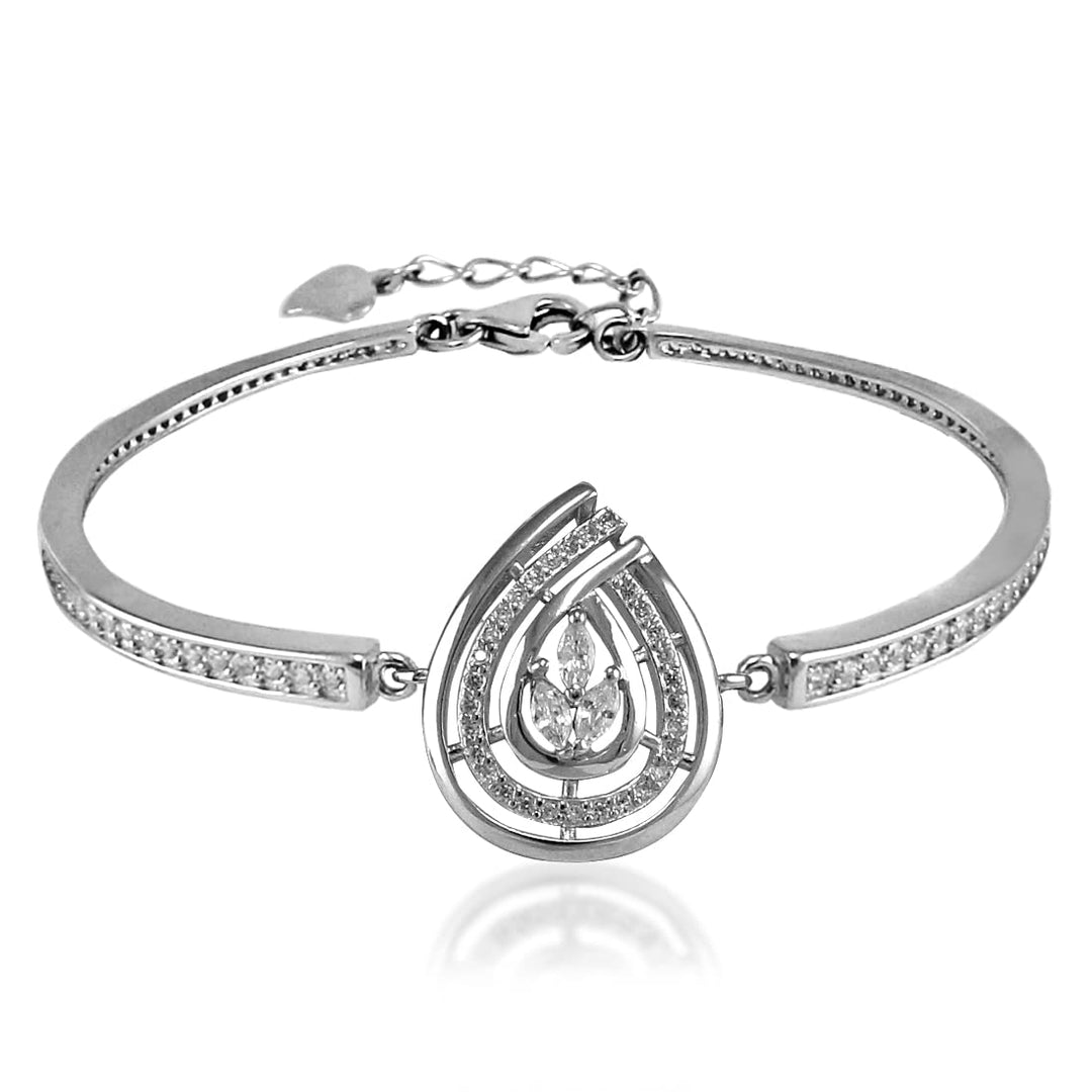 Taraash 925 Sterling Silver CZ Tear Drop Shape Bangle For Women | Openable Kada - Taraash