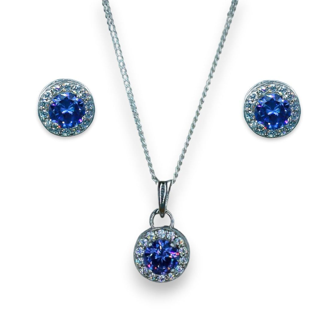 Taraash 925 Sterling Silver Dark Blue CZ Jewellery Set For Women - Taraash