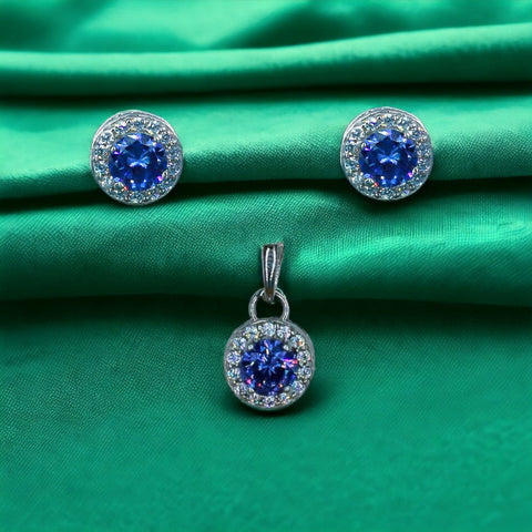 Taraash 925 Sterling Silver Dark Blue CZ Pendant Set For Women - Taraash
