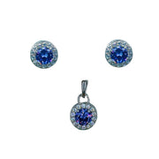 Taraash 925 Sterling Silver Dark Blue CZ Pendant Set For Women - Taraash