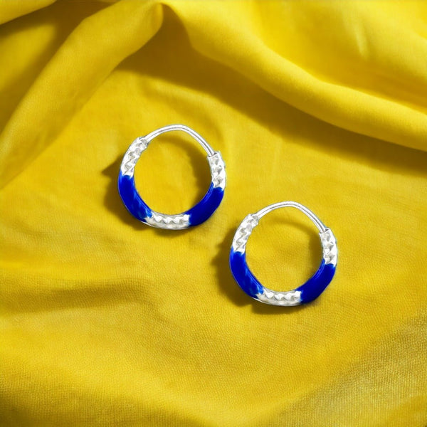 Taraash 925 Sterling Silver Dark Blue Enamel Hoops For Girls - Taraash