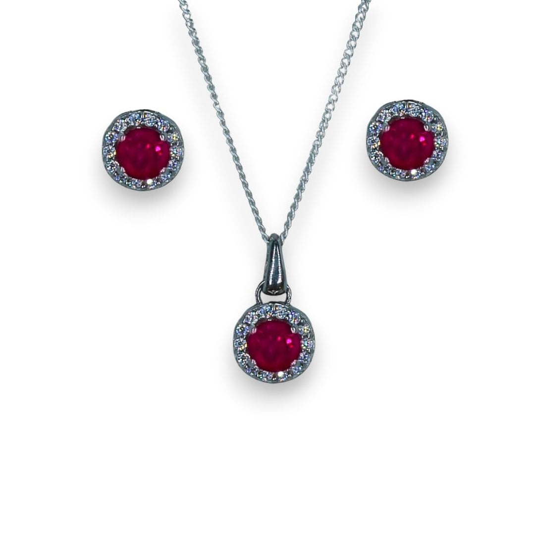 Taraash 925 Sterling Silver Dark Pink CZ Jewellery Set For Women - Taraash