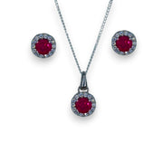 Taraash 925 Sterling Silver Dark Pink CZ Jewellery Set For Women - Taraash