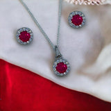 Taraash 925 Sterling Silver Dark Pink CZ Jewellery Set For Women - Taraash