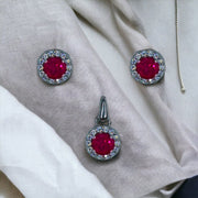 Taraash 925 Sterling Silver Dark Pink CZ Pendant Set For Women - Taraash