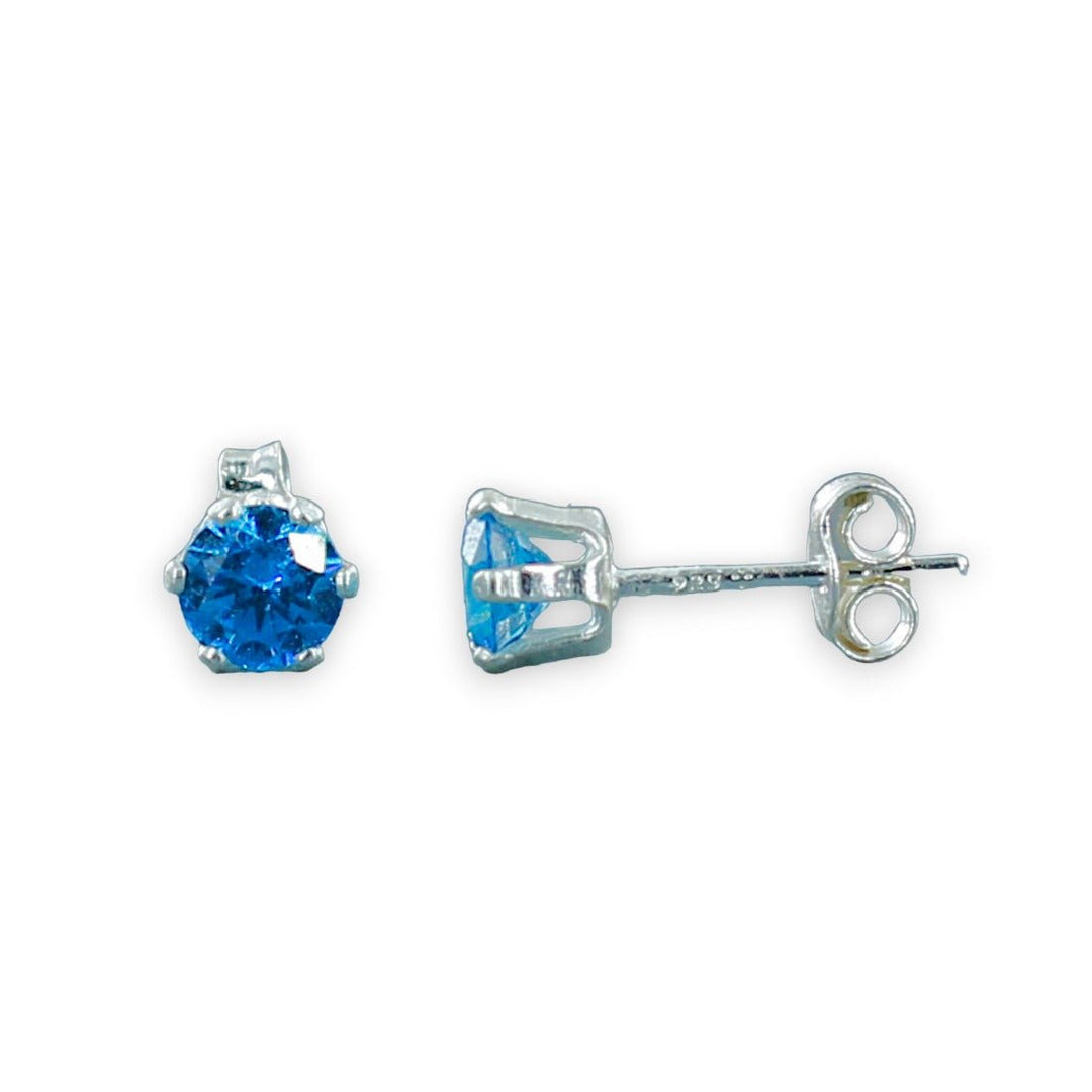Taraash 925 Sterling Silver Deep Sky Blue Round Solitaire CZ Stud Earrings For Women CBER226I-07 - Taraash